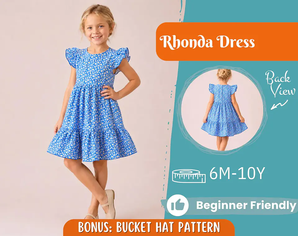 Girls Flutter Sleeve Tiered Dress Sewing Pattern 1