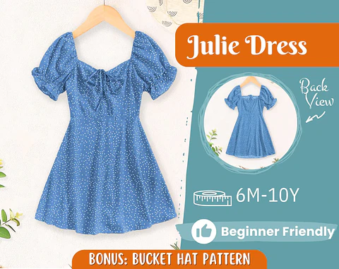 Girls Puff Sleeve Dress Sewing Pattern