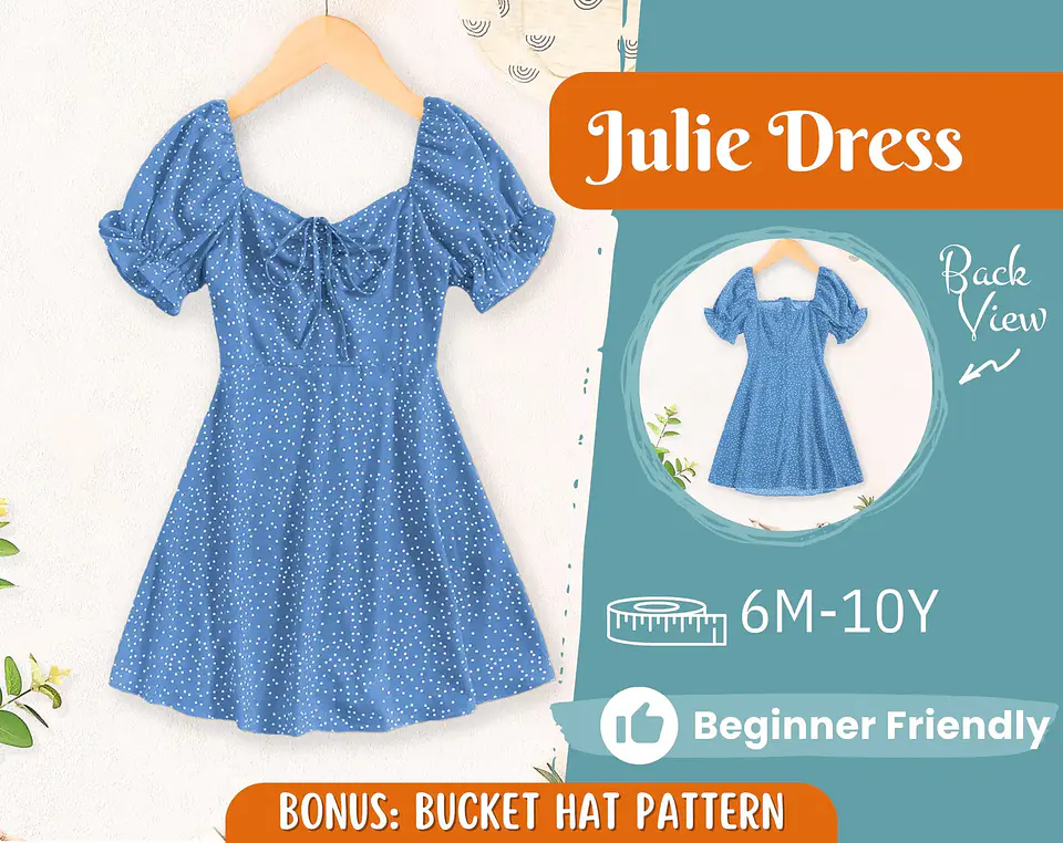 Girls Puff Sleeve Dress Sewing Pattern 1