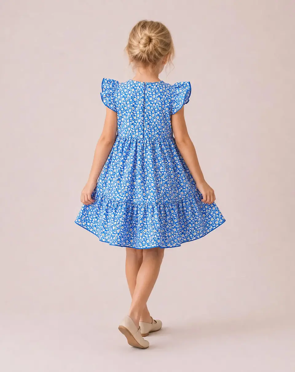 Girls Flutter Sleeve Tiered Dress Sewing Pattern 2