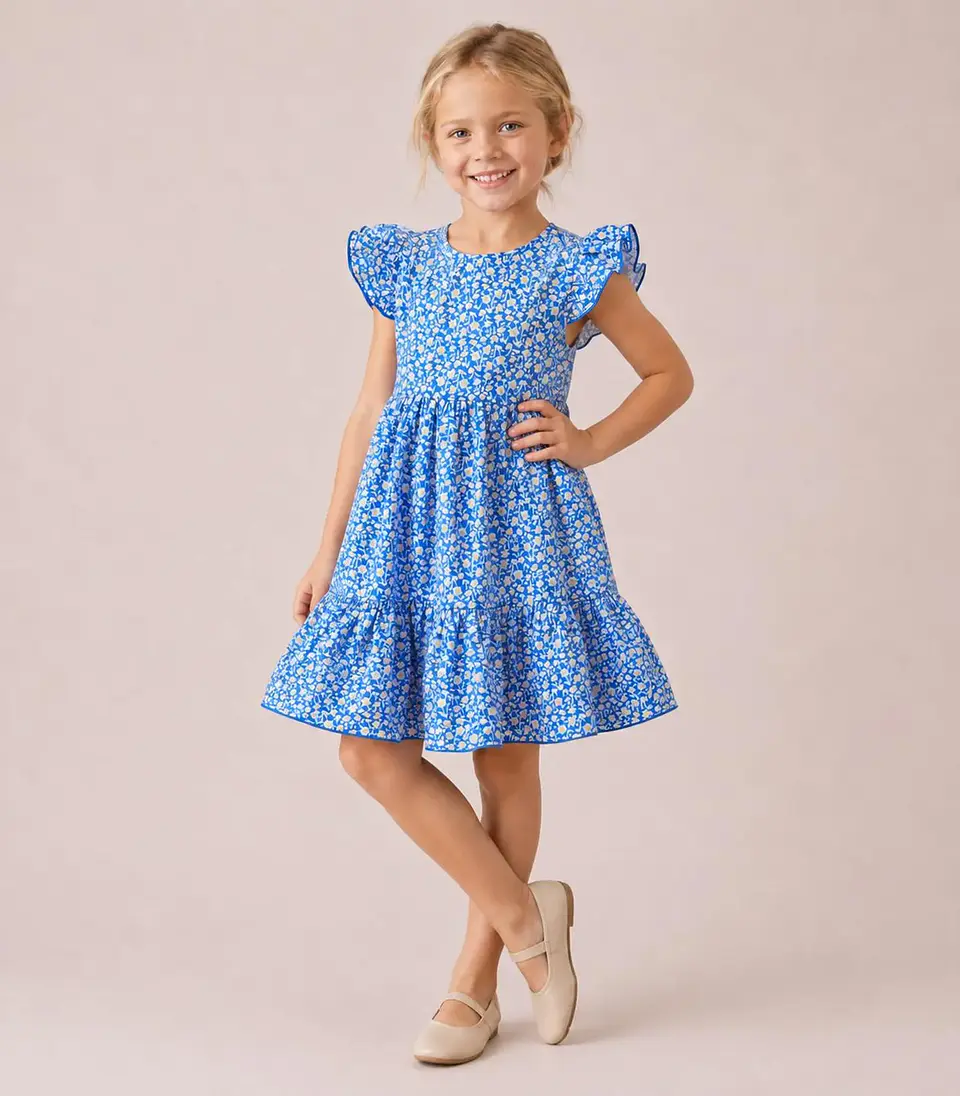 Girls Flutter Sleeve Tiered Dress Sewing Pattern 5
