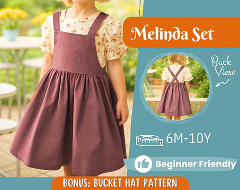 Girls Pinafore Dress & Puff Sleeve Blouse Sewing Pattern