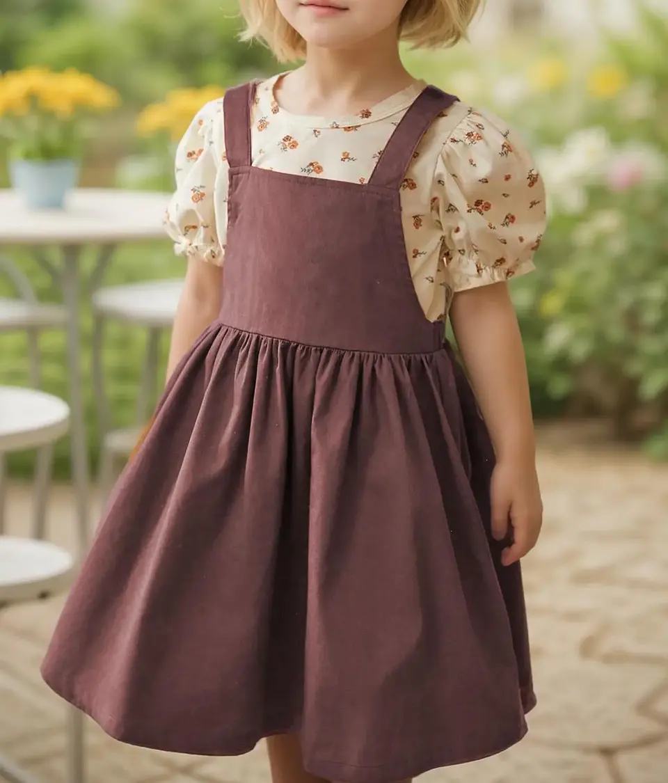 Girls Pinafore Dress & Puff Sleeve Blouse Sewing Pattern 2