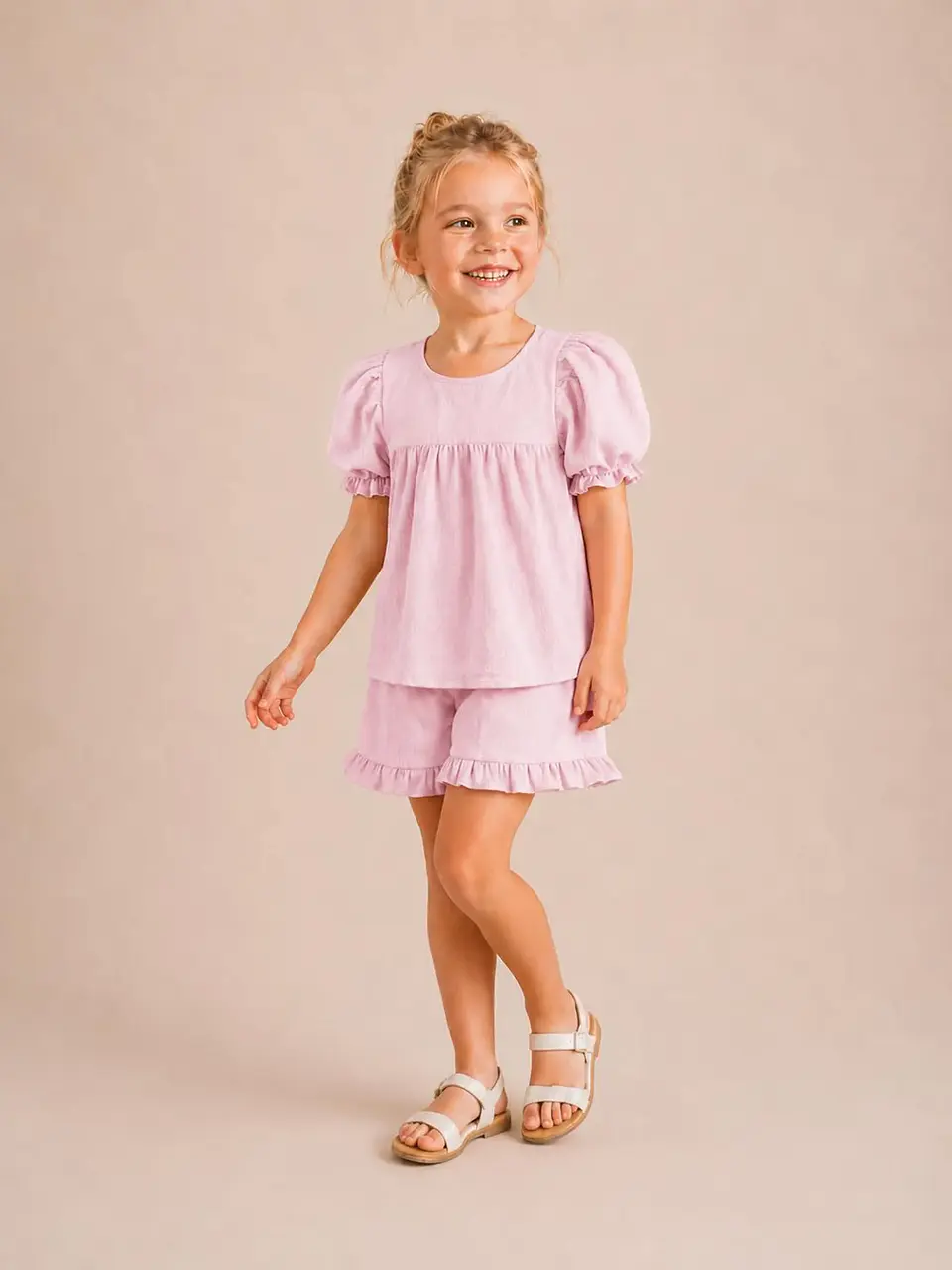 Girls Puff Sleeve Top & Ruffle Shorts Sewing Pattern 5