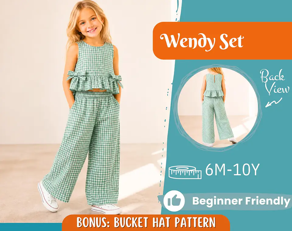 Girls Ruffle Top & Wide Leg Pants Sewing Pattern 1