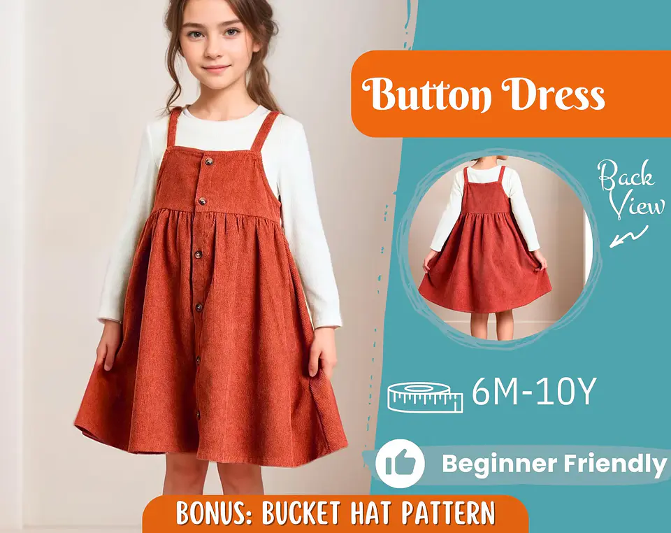 Girls Button Front Pinafore Dress Sewing Pattern 1