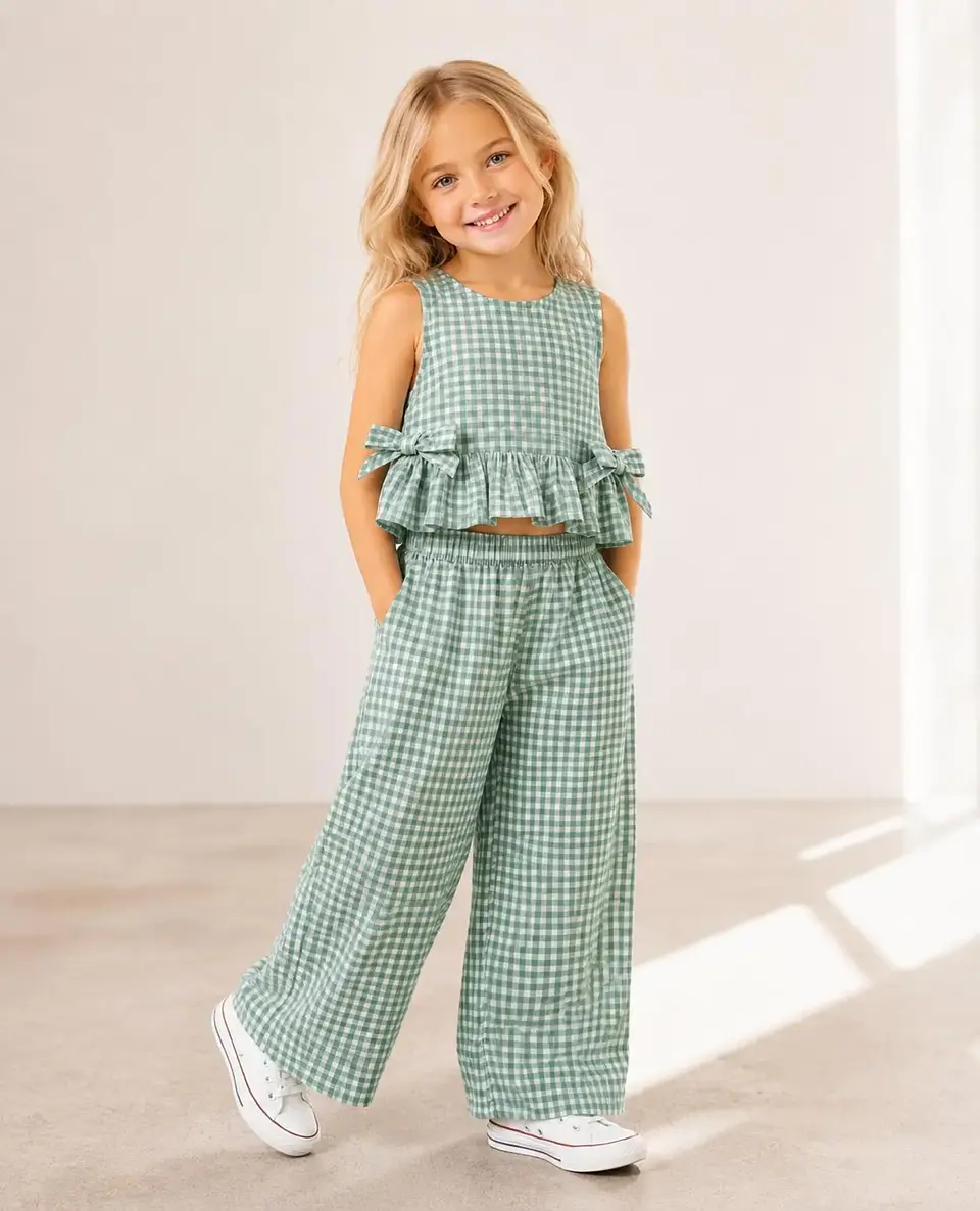 Girls Ruffle Top & Wide Leg Pants Sewing Pattern 5