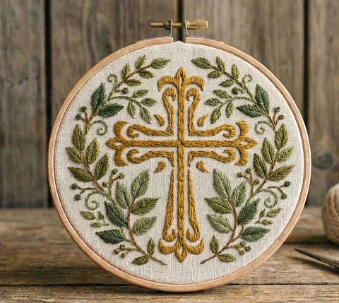 Hand Embroidery Floral Cross Pattern PDF