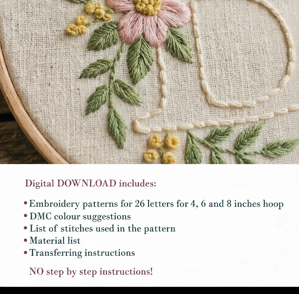 Hand Embroidery Floral Full Alphabet Pattern PDF 2
