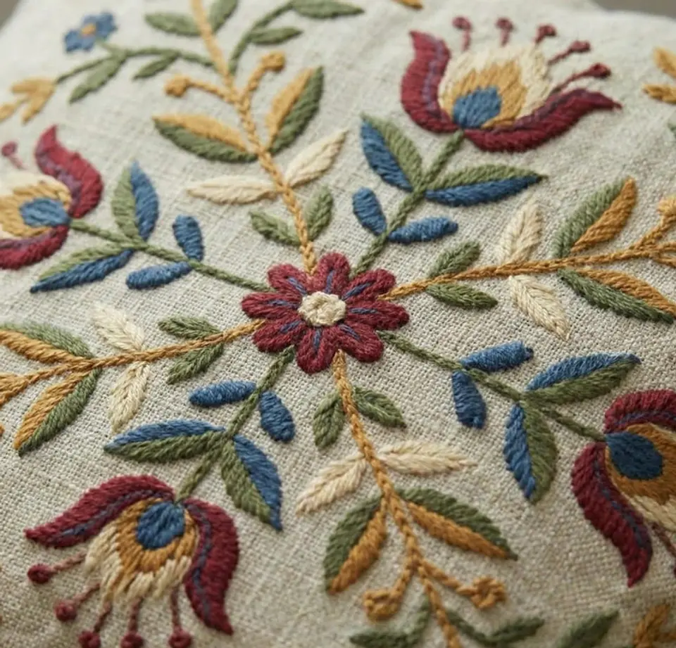 Hand Embroidery Floral Folk Cushion Cover Pattern PDF 2