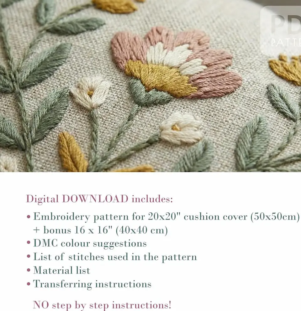 Hand Embroidery Symmetric Floral Cushion Cover  2