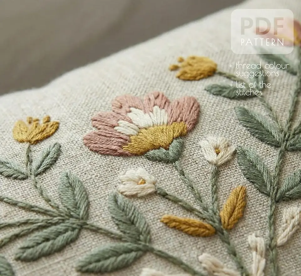 Hand Embroidery Symmetric Floral Cushion Cover  3