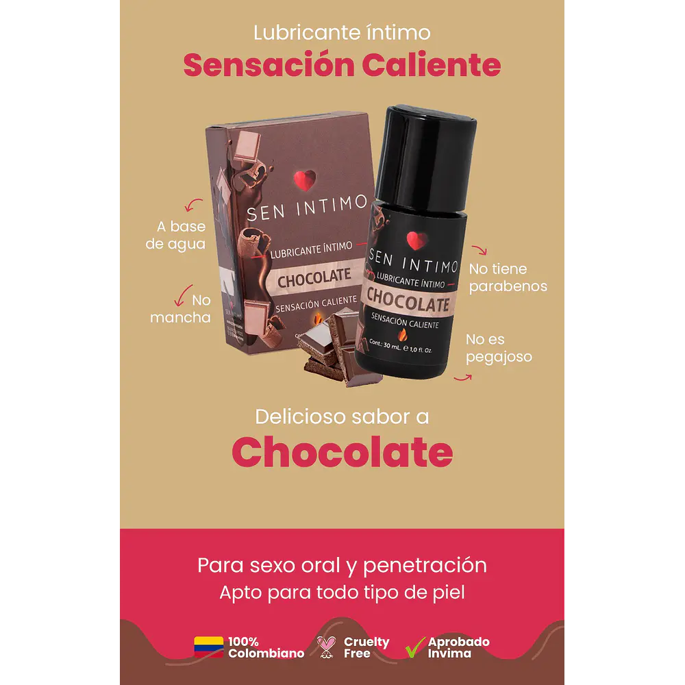 Lubricante Íntimo Chocolate Sensación Caliente x 30 ml 