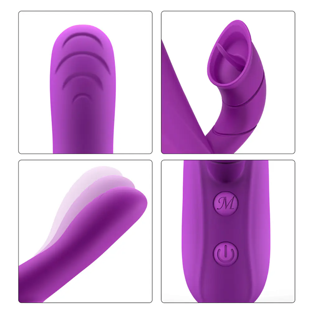 VIBRADOR ESTIMULADOR CON LENGUA Y MOVIMIENTO FRONTAL EN LA PUNTA 