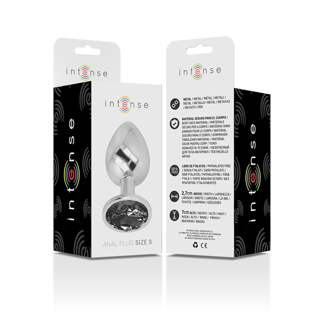 PLUGUE ANAL DE METAL DE ALUMÍNIO COM VIDRO PRETO TAMANHO S 4