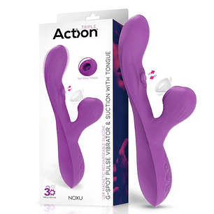VIBRADOR ACTION NOXU COM PULSAÇÃO NO PONTO G, SUCÇÃO E LÍNGUA VIBRATÓRIA USB