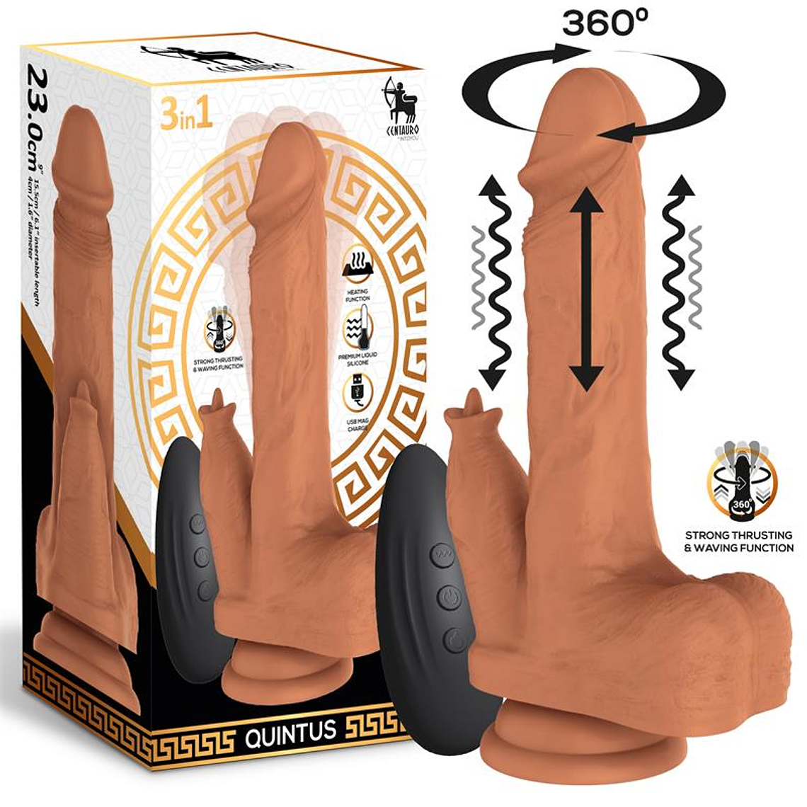 CENTAURO Quintus Dildo com vibração, impulso e movimento ondulatório de 360º 9
