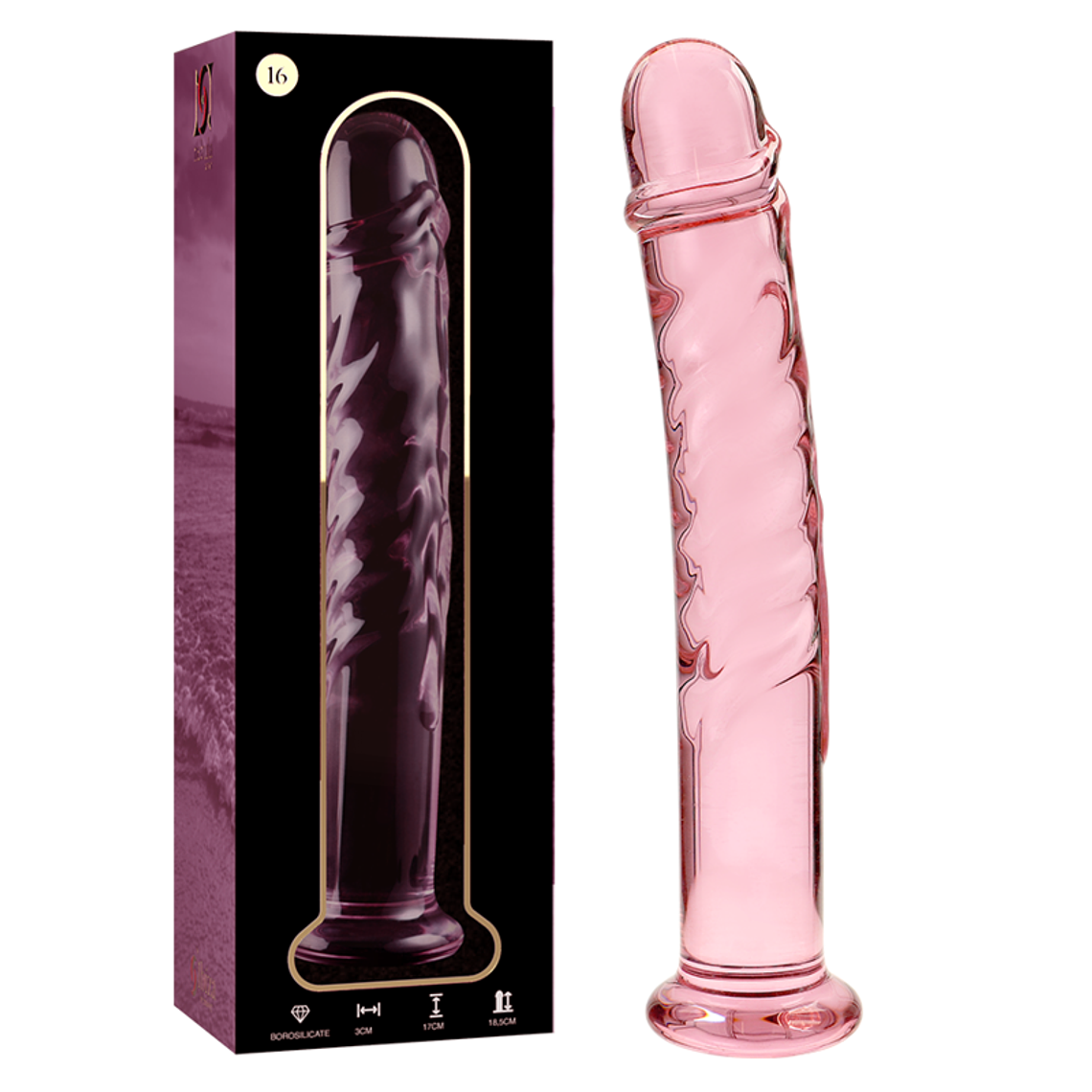SÉRIE NEBULA DA IBIZA - MODELO 16 DILDO DE CRISTAL ROSA 18,5 CM -O- 3 CM 5