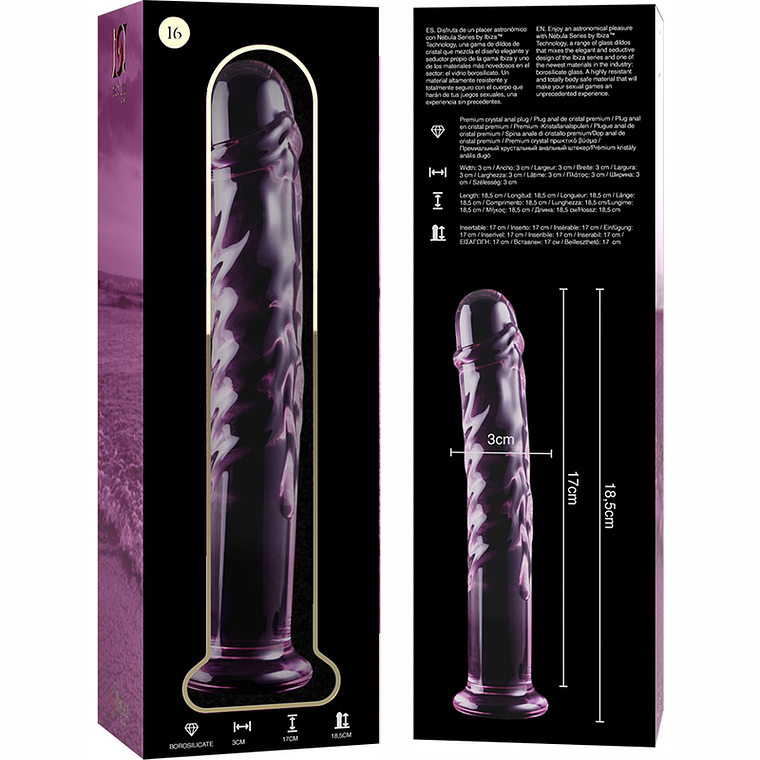 SÉRIE NEBULA DA IBIZA - MODELO 16 DILDO DE CRISTAL ROSA 18,5 CM -O- 3 CM 6
