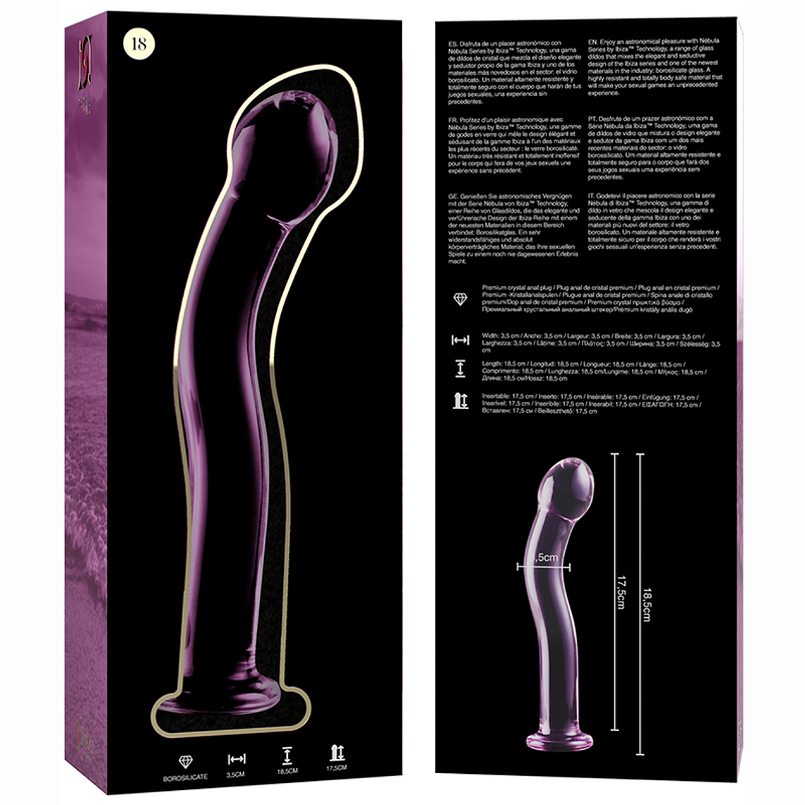 SÉRIE NEBULA DA IBIZA - MODELO 18 DILDO DE CRISTAL ROSA 18,5 CM -OU- 3,5 CM 4