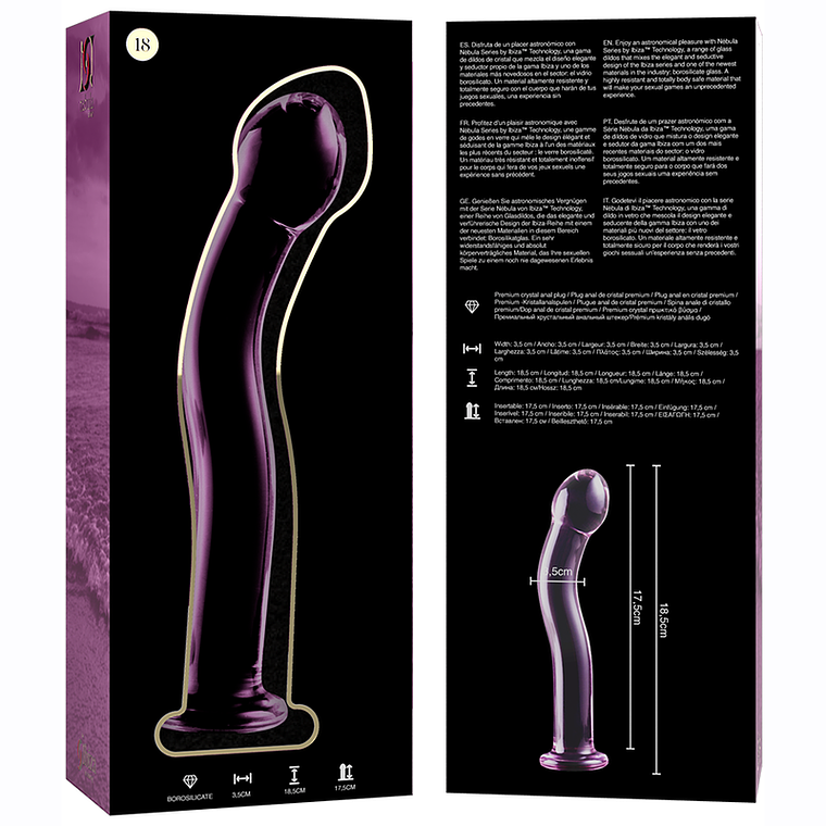 SÉRIE NEBULA DA IBIZA - MODELO 18 DILDO DE CRISTAL ROSA 18,5 CM -OU- 3,5 CM 4