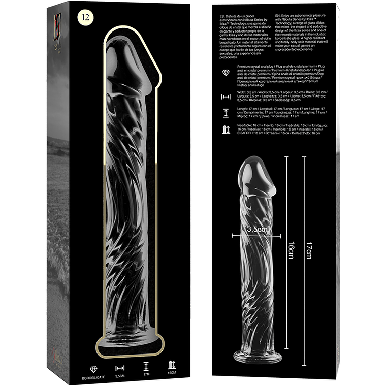 SÉRIE NEBULA DA IBIZA - MODELO 12 DILDO DE VIDRO TRANSPARENTE 17 CM -OU- 3,5 CM 2