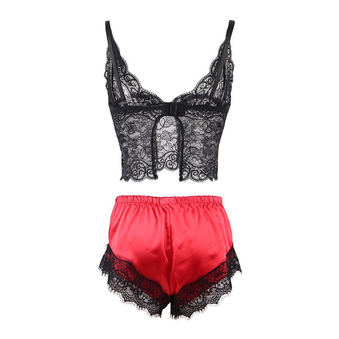 PIJAMA SEXY DE CETIM E RENDA PRETO/VERMELHO 8