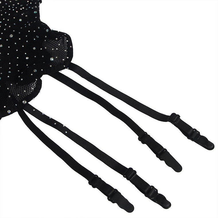 Body de malha com luvas e diamantes, preto, tamanho único 10