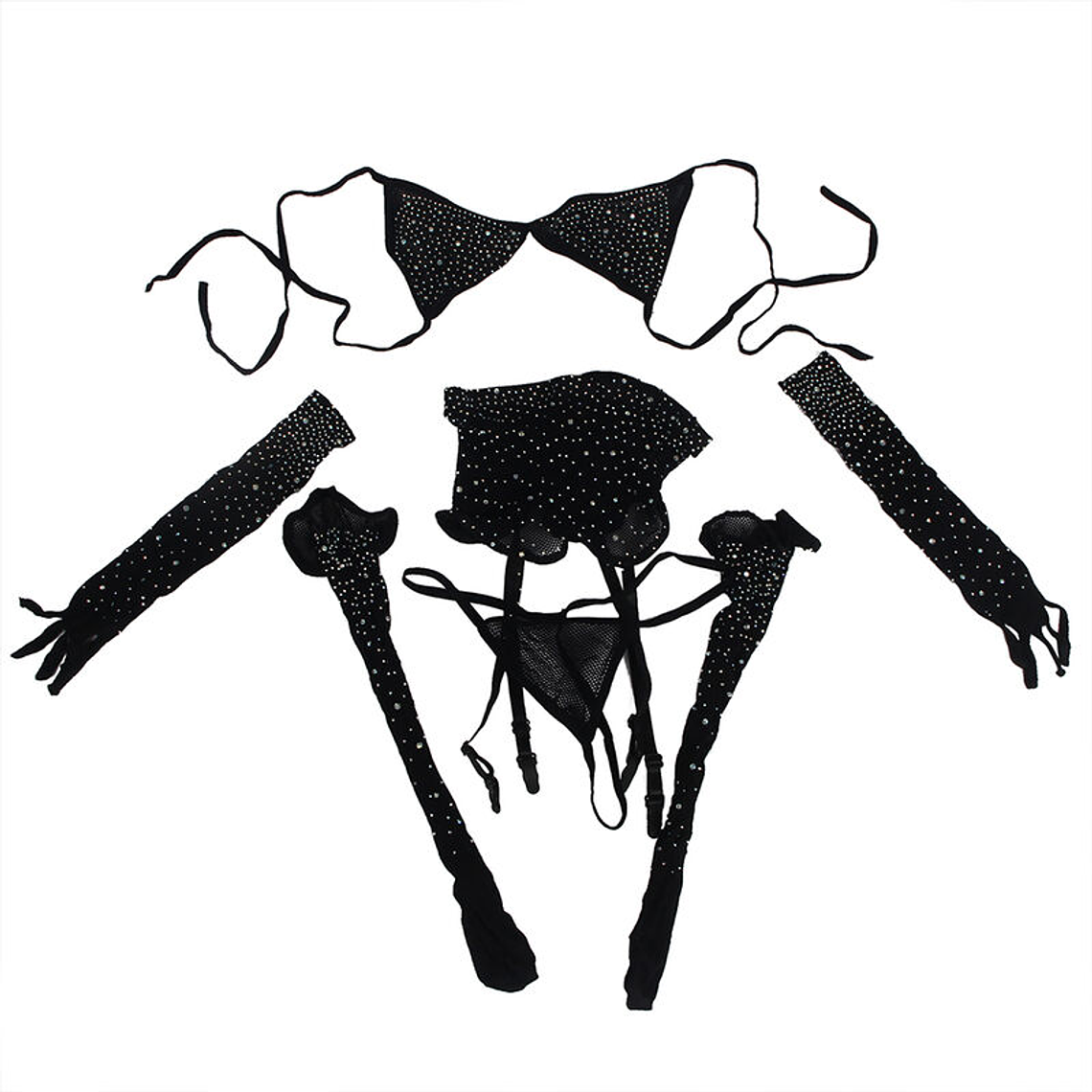 Body de malha com luvas e diamantes, preto, tamanho único 12