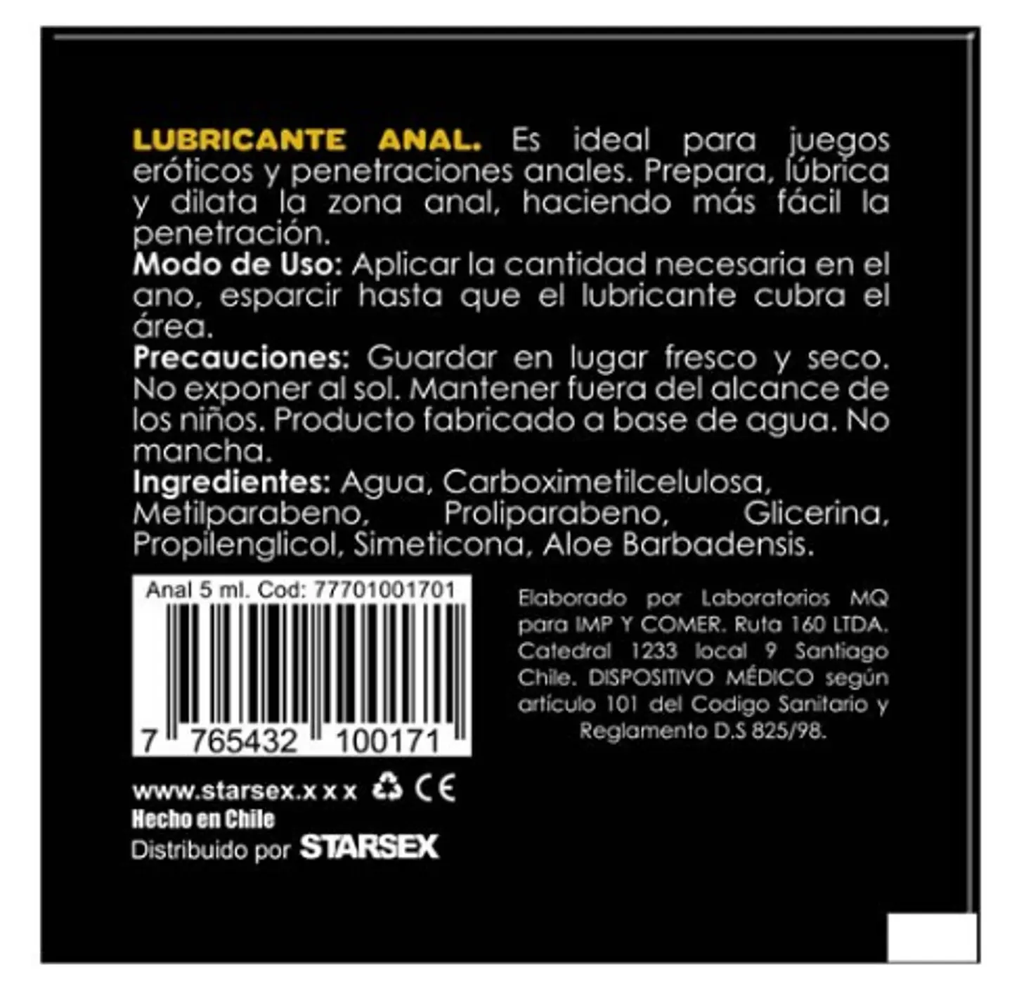 Sachet de Lubricante Anal Dilatador StarSex 5ml 2