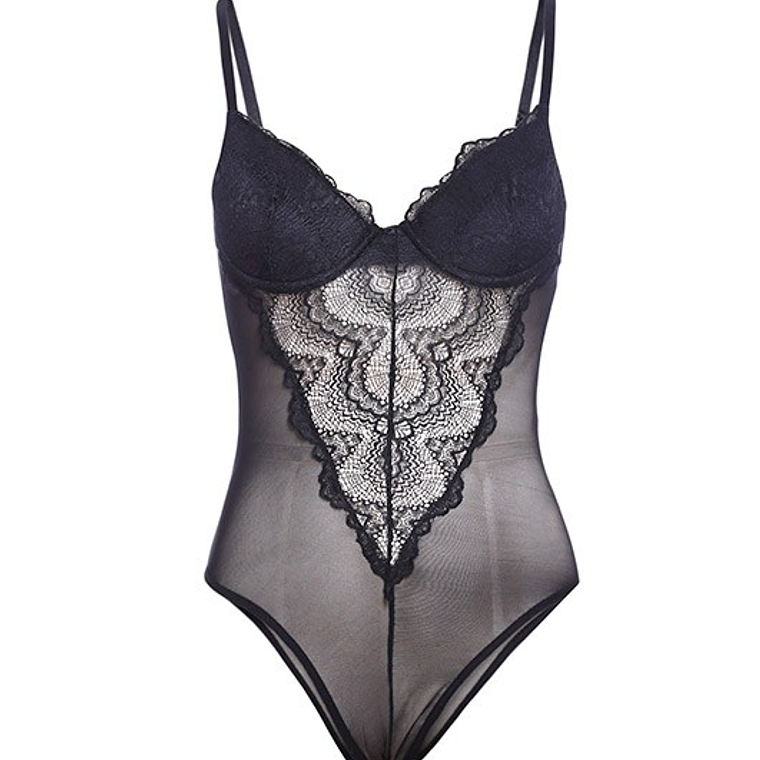 🖤 Body Mandala Negro Transparente  sin Push-Up – Talla M 2