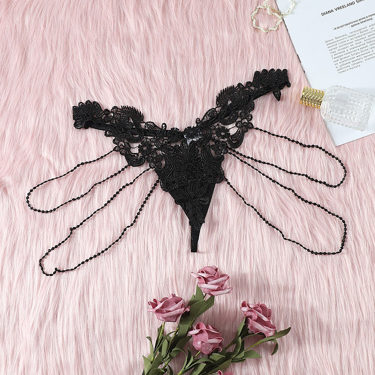 Colales bordado y tiras negro 3