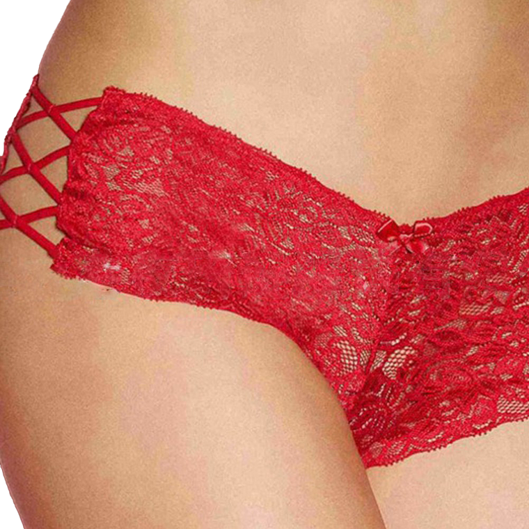 ❤️ Pantaleta de Encaje Rojo con Tiras Cruzadas – Talla L 1