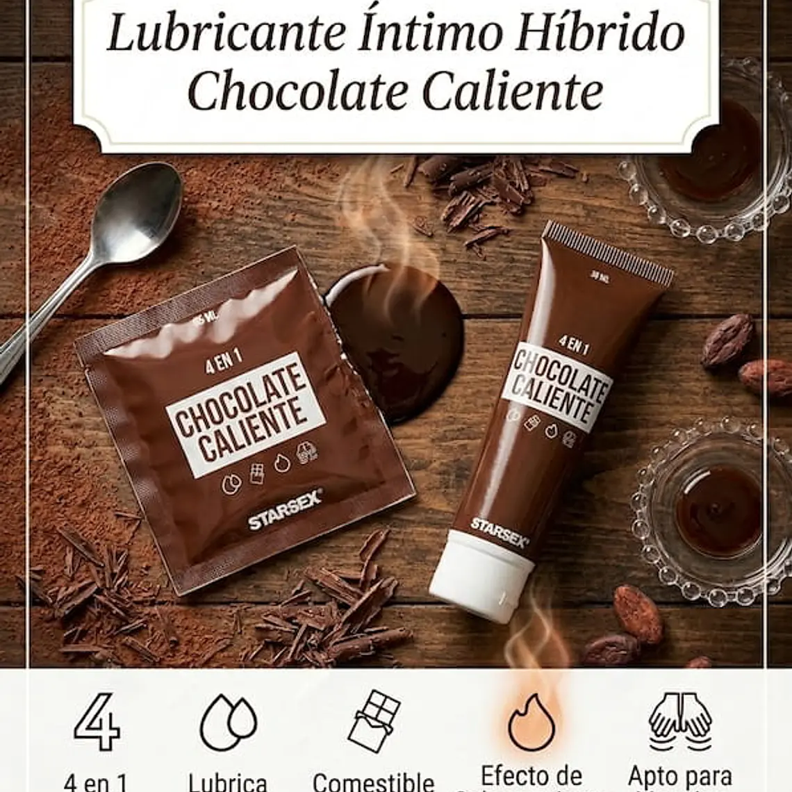 Chocolate Caliente Starsex – Lubricante 4 en 1 Efecto Calor Sachet 5 ml 6