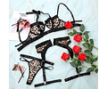 Body de encaje con Portaligas y corset Animal print