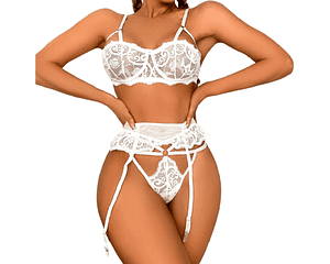 Conjunto de Encaje Portaliga Blanco