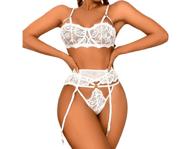 Conjunto de Encaje Portaliga Blanco