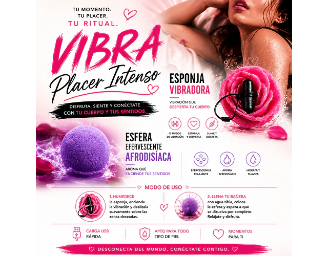 Esponja de Baño Vibratoria | Con Mini Vibrador mas bola afrodisiaca y efervescente 