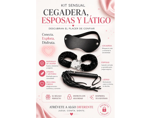 Kit Sensual Sado – Antifaz, Látigo y Esposas para Juegos de Placer