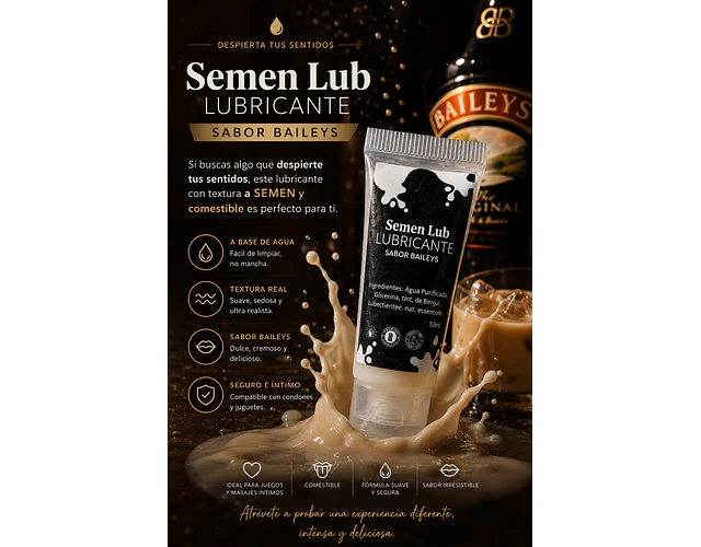 Lubricante comestible con Sabor a Baileys 10ml Semen Lub