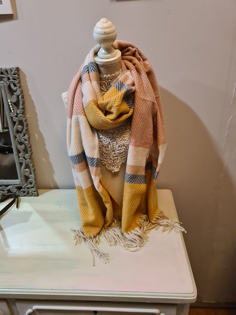 Bufanda espiga flecos amarillos azules 1