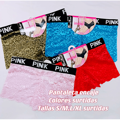 Pantaleta encaje para señora tallas y colores surtidas la docena 