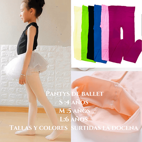 Panty niños ballet tallas y colores surtidas la docena 