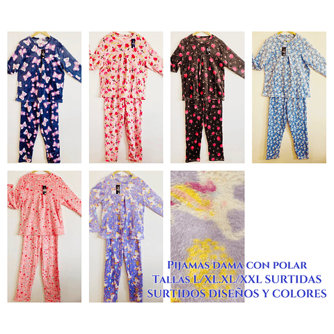 Pijamas dama con polar 2 piezas tallas y colores surtidas la docena 