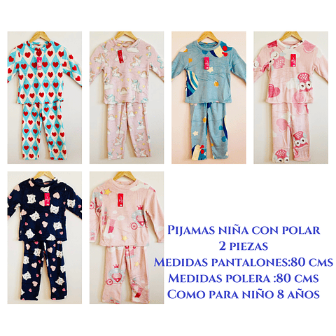 Pijamas niña con talla única como para 8 años .diseños