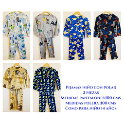 Pijamas niño juvenil con polar talla única como para 14 años .diseños surtidos la docena 