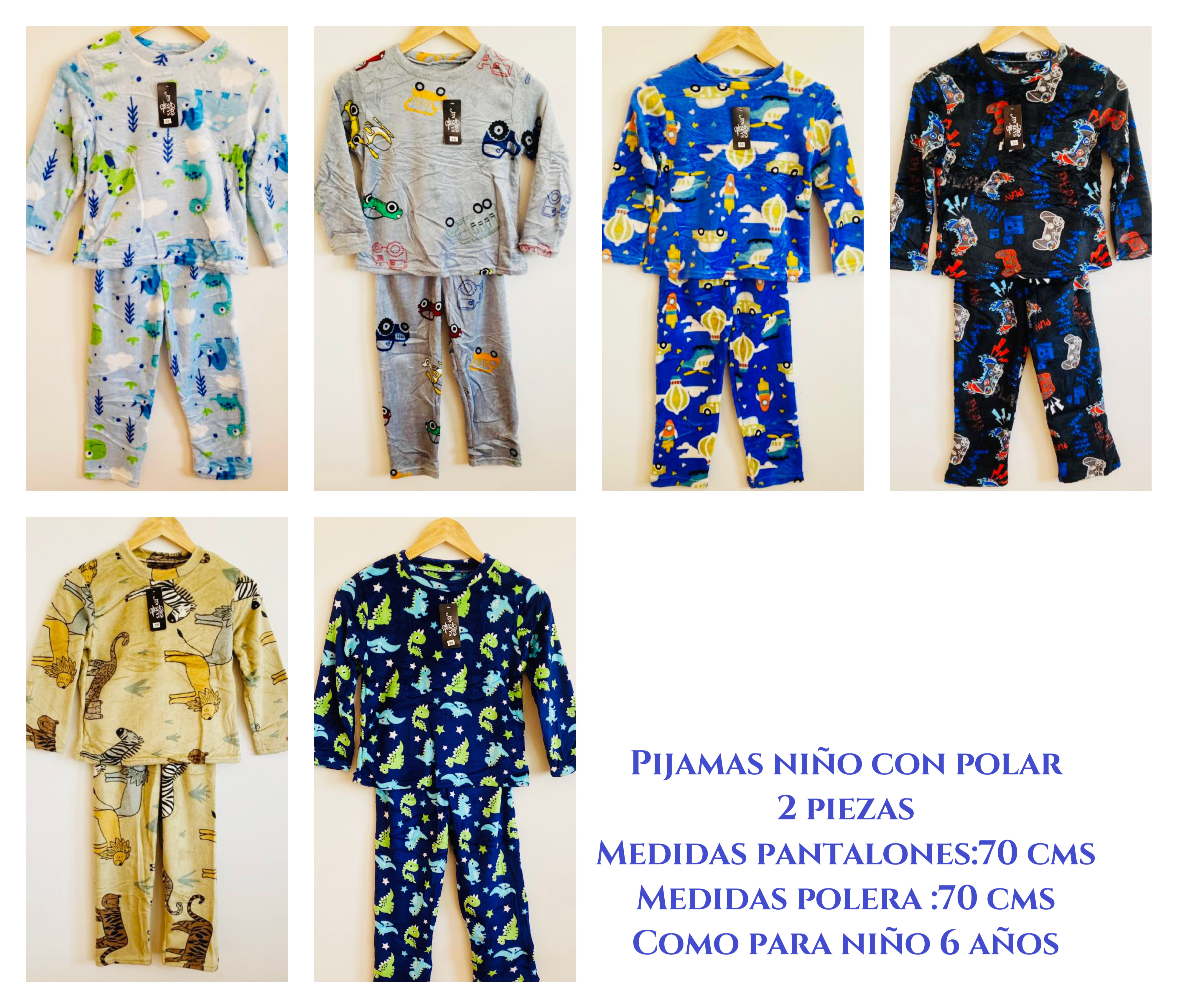 Pijamas niño con polar talla única como para 6 años .diseños