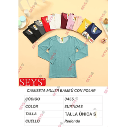 Camiseta SEYS mujer lunares 3455 bambú con polar talla UNICA S y colores surtidas la docena 