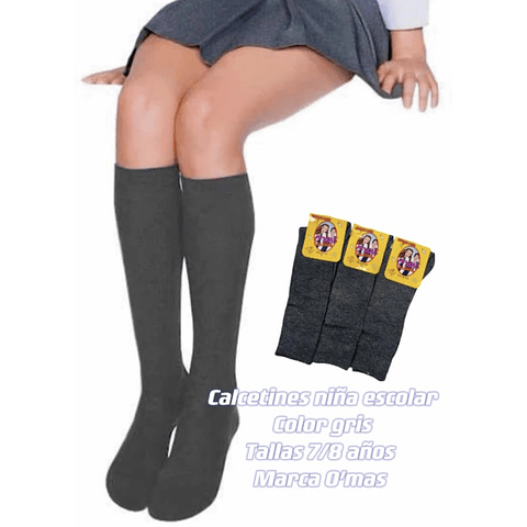 Calcetas niña escolares marca o’más color gris tallas para 7/8 años la docena 