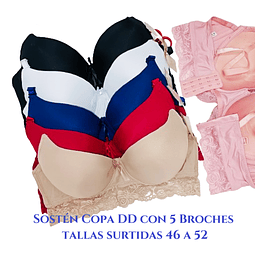 Sostén copa DD con 5 broches tallas y colores surtidas la docena